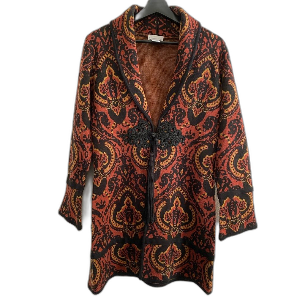 Longline Boho M Petites Cardigan Sweater Cottage Tassle Colorful Hippie (OFL)